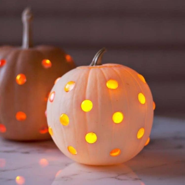 Pale pumpkin with glowing glass beads.