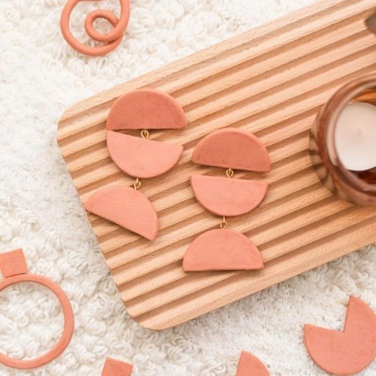 Terracotta semi circle earrings.