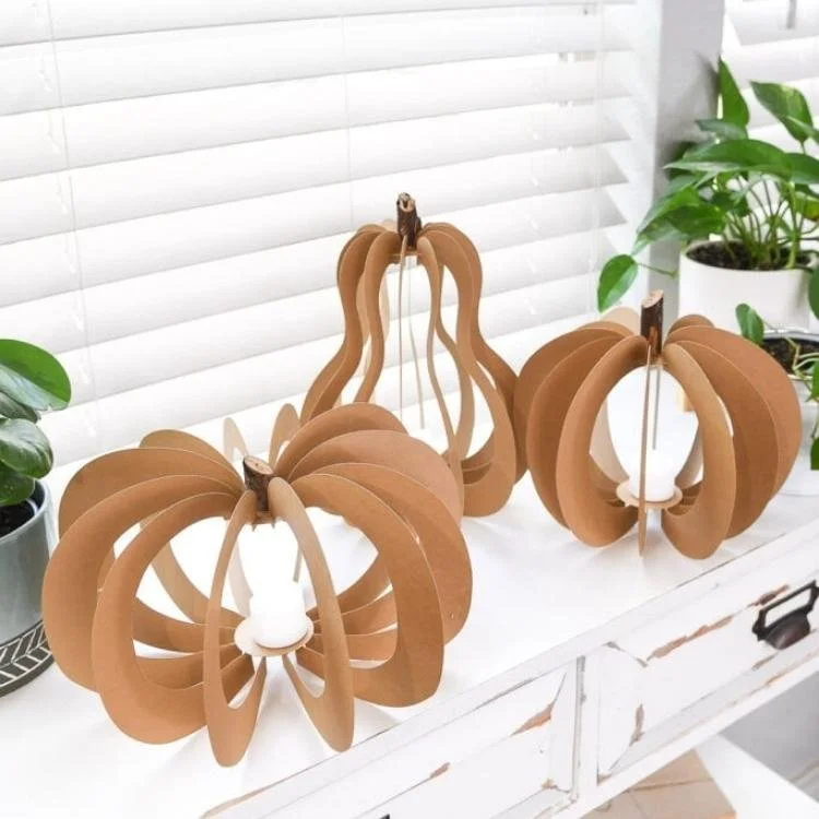 Brown cardboard pumpkins.