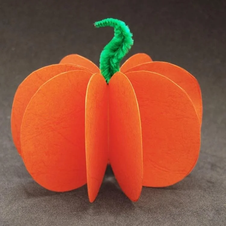 Mini orange card pumpkin with green pipe cleaner stalk.