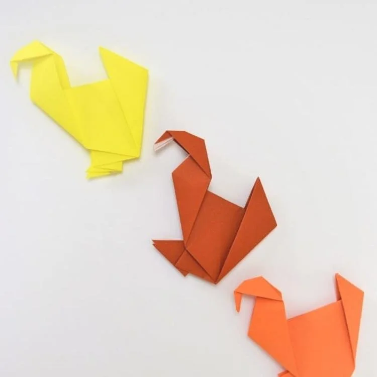 3 origami turkeys.