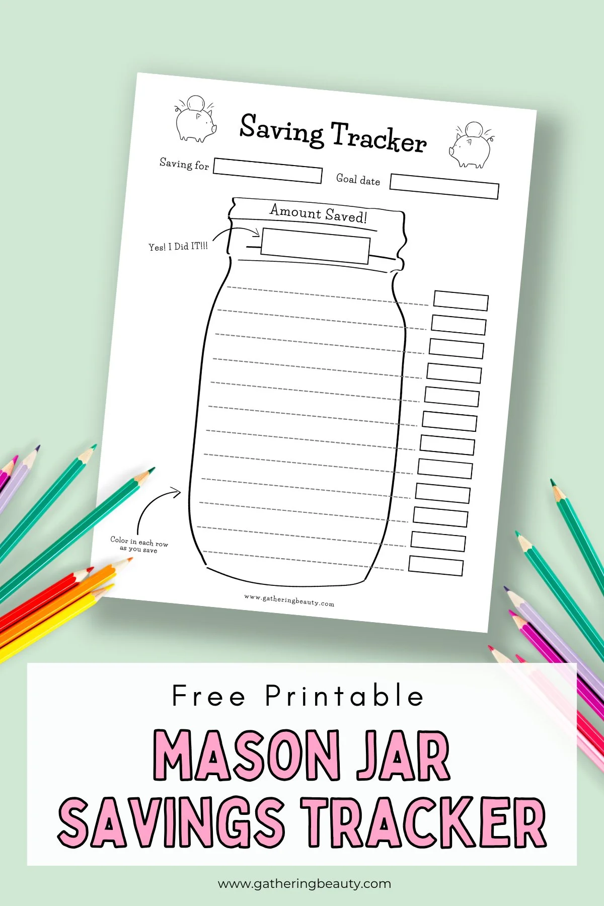 Free Printable Mason Jar Savings Tracker