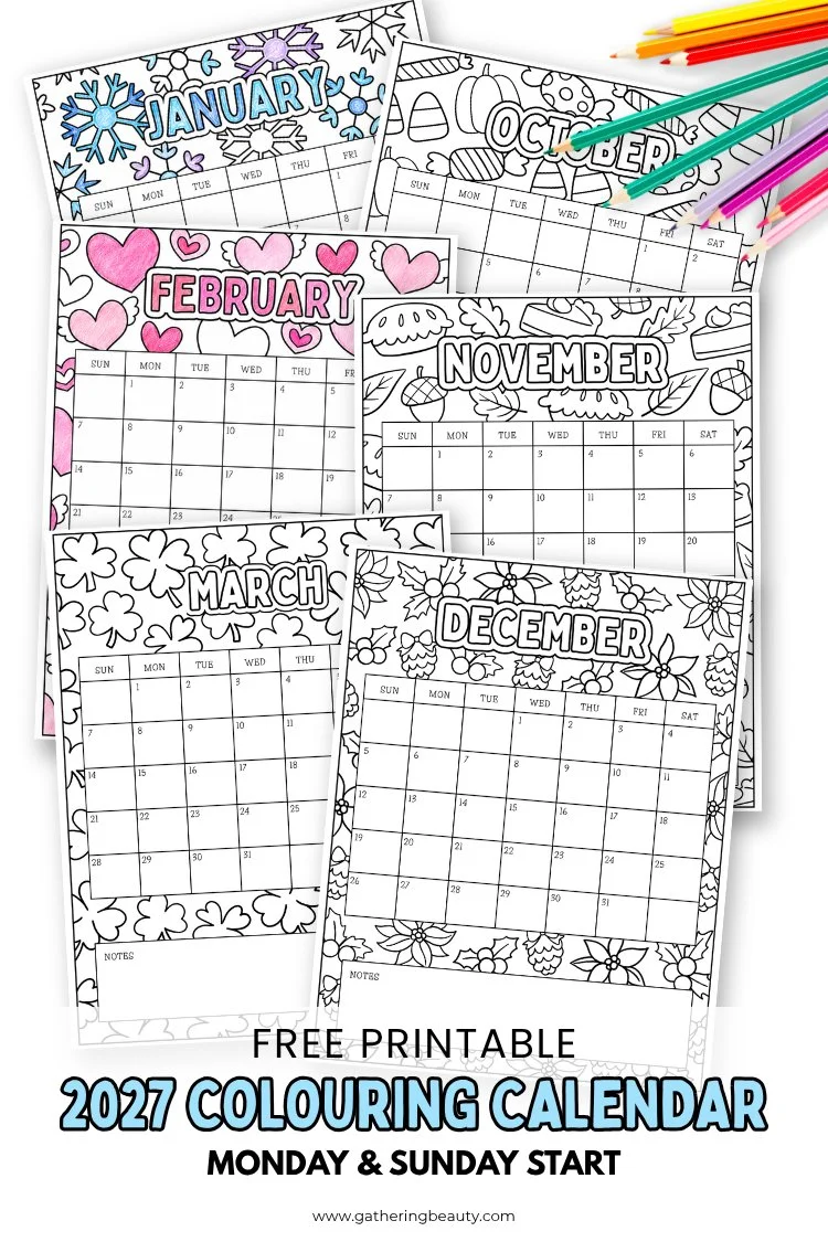 Free 2027 Printable Colouring Calendar