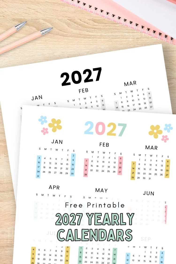 Free Printable 2027 Year at a Glance Calendar