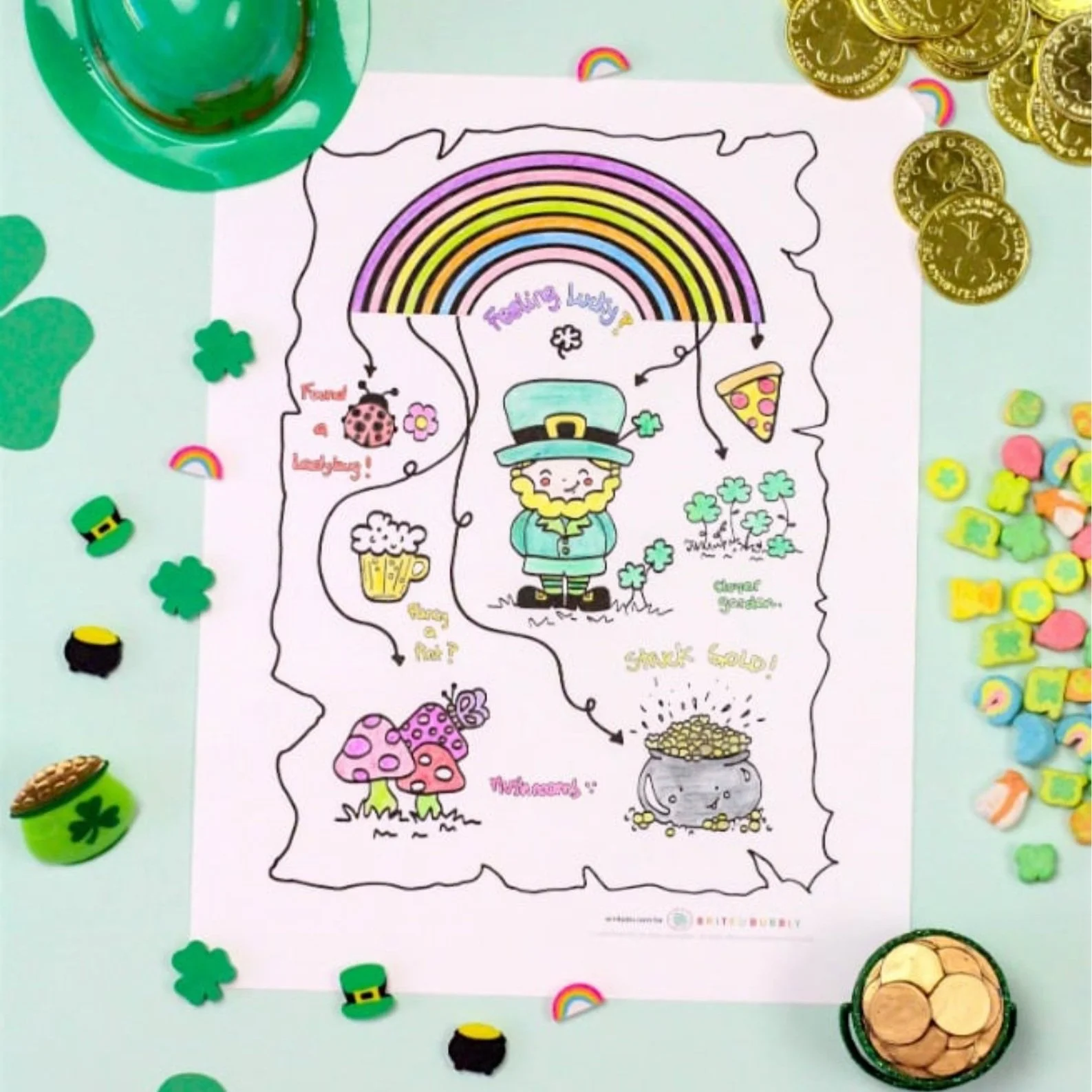 Free Printable Colouring Saint Patrick’s Day Hunt Map