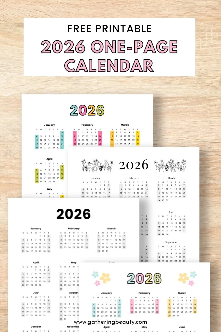 Free Printable 2026 Year at a Glance Calendar — Gathering Beauty