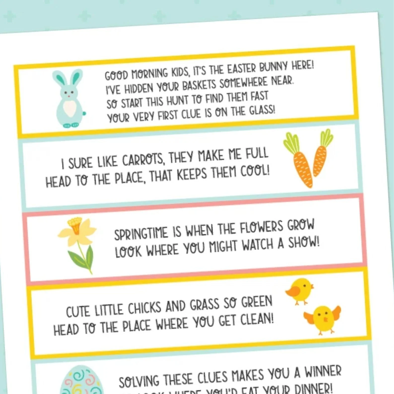 Free Printable Easter Scavenger Hunt Clues