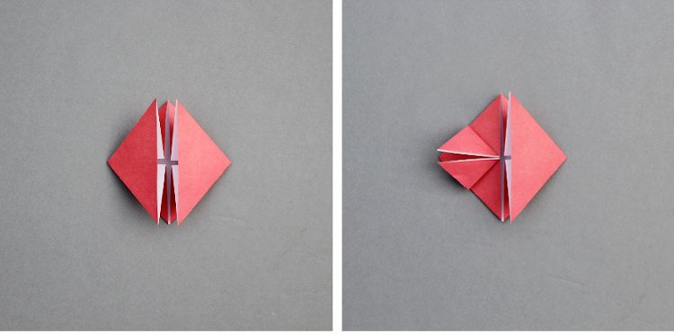 Red paper folded into diamond shape.