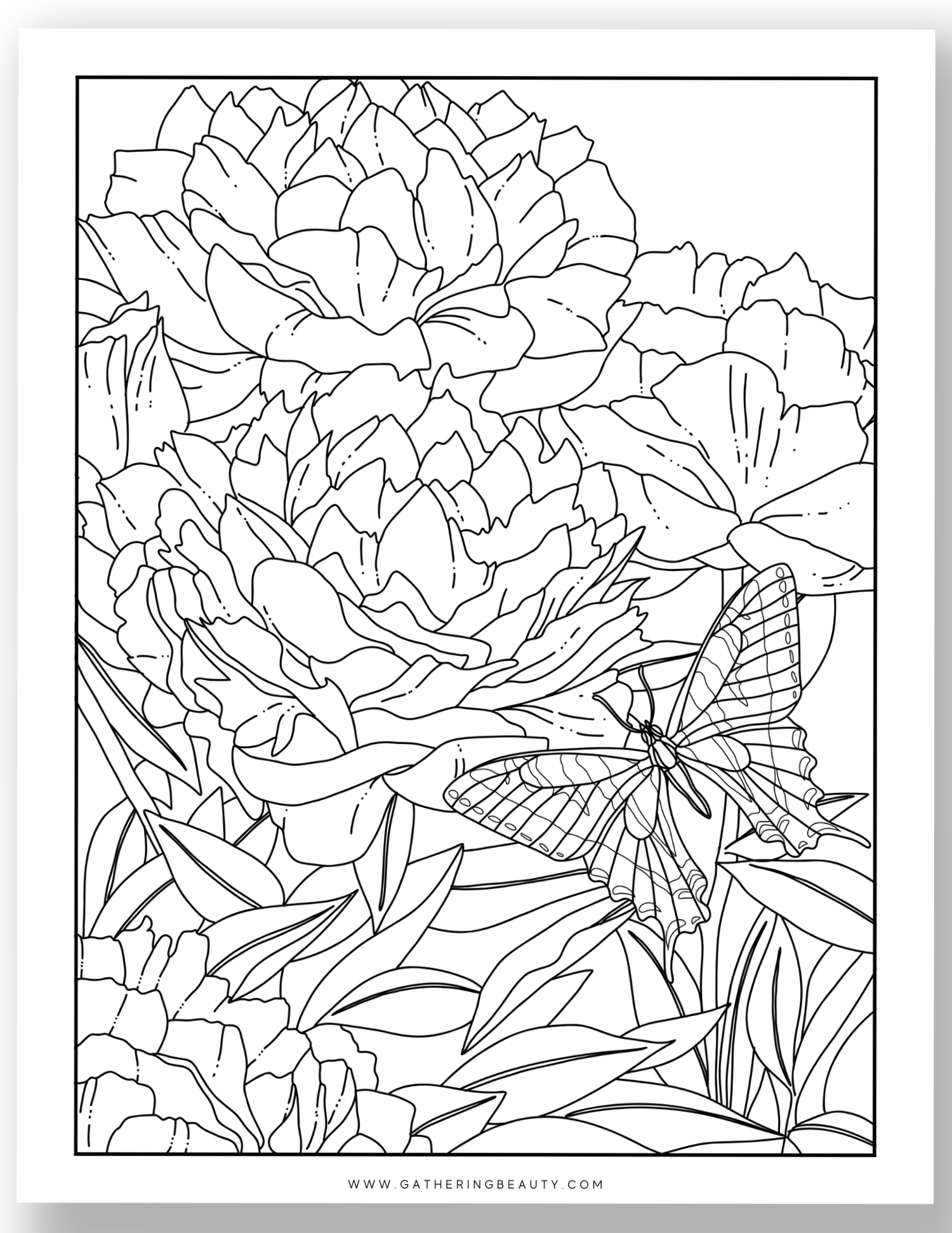 Butterfly And Flowers Colouring Pages - Free Printable — Gathering Beauty