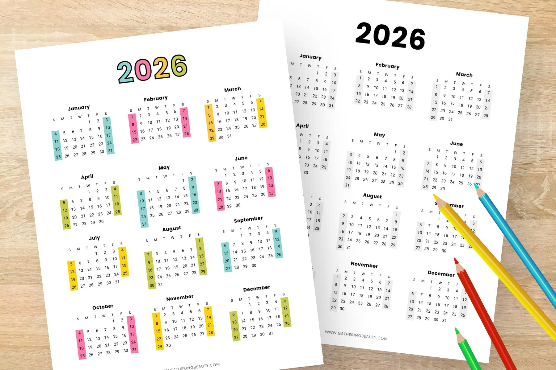 Free Printable 2026 Year at a Glance Calendar — Gathering Beauty