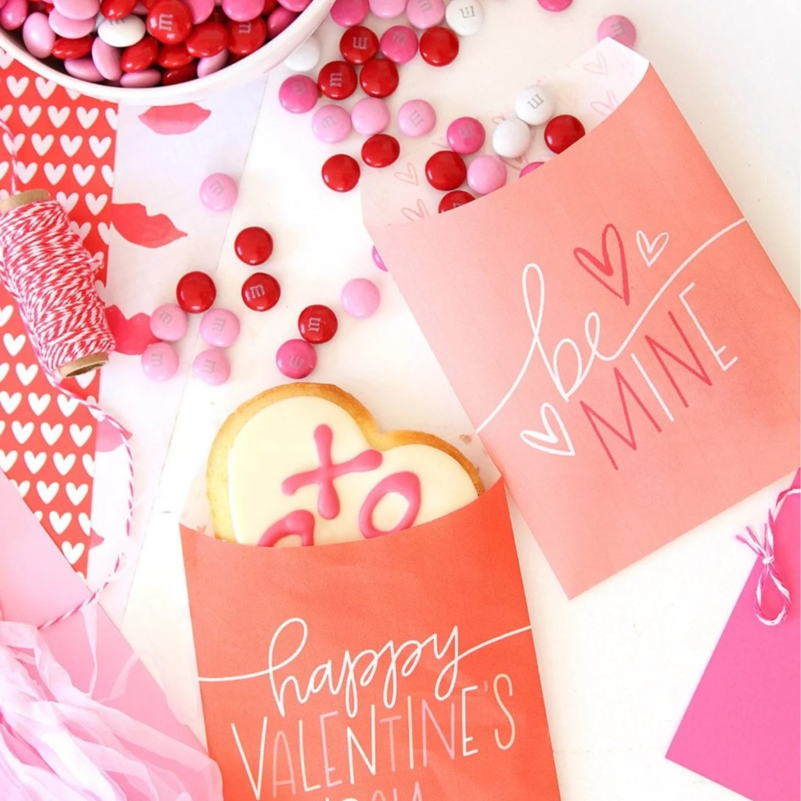 Red and pink valentines paper gift bags.