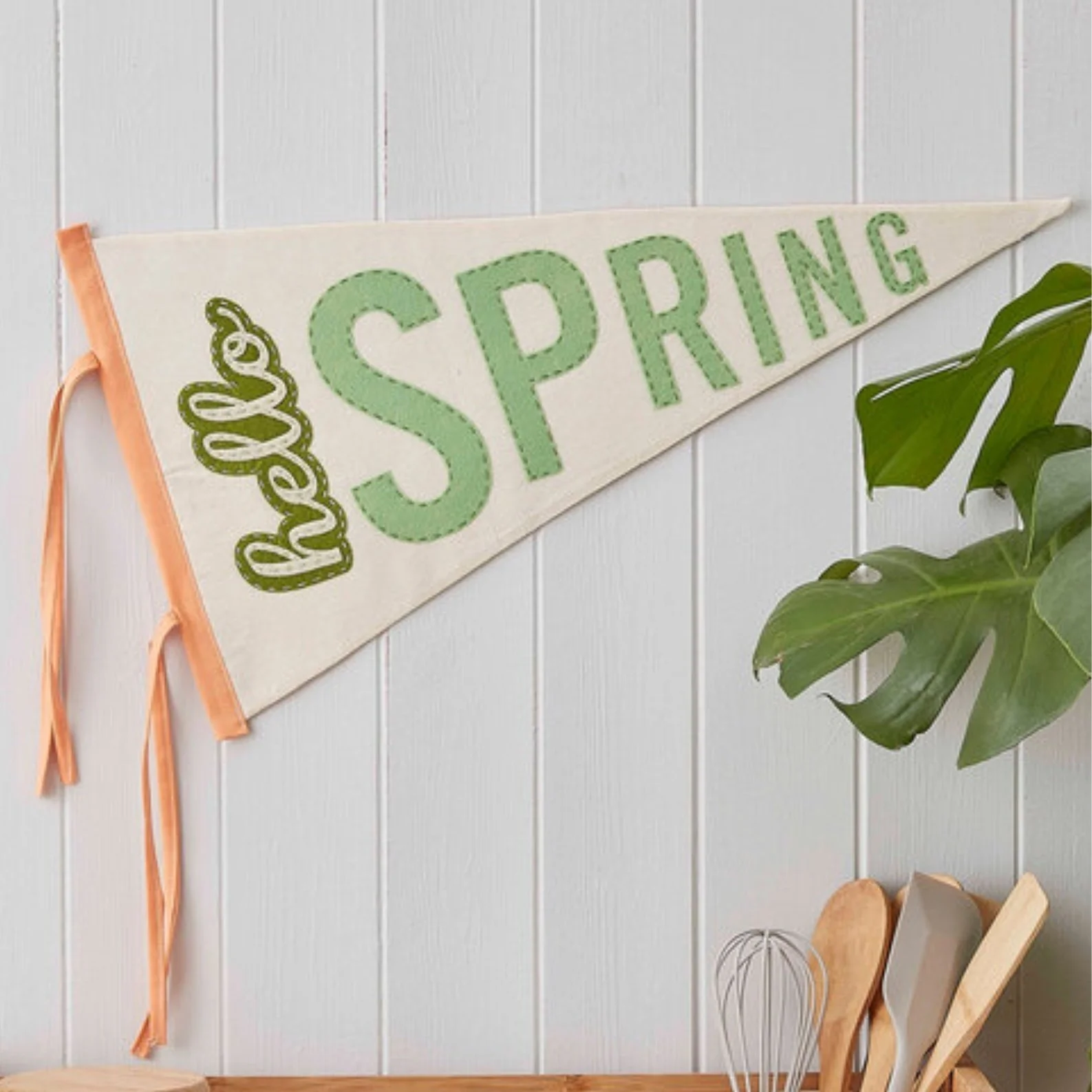 Cricut: Pennant Flag saying 'hello spring'.