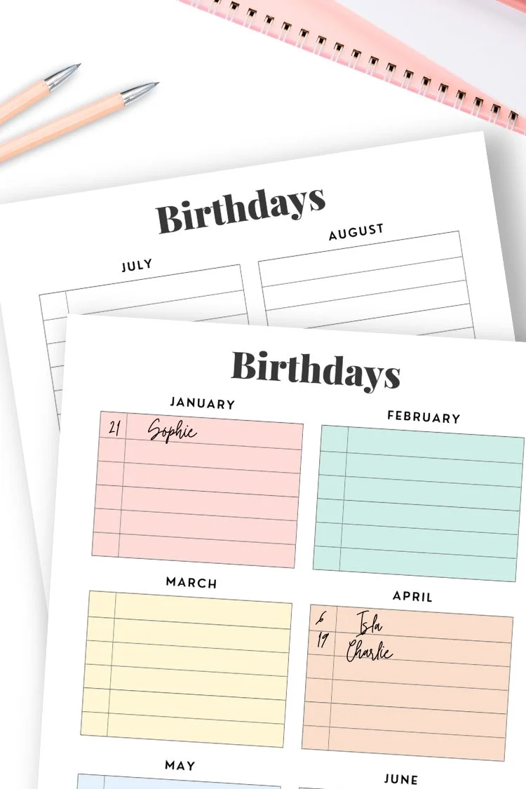 Birthday Calendar Tracker - Free Printable — Gathering Beauty