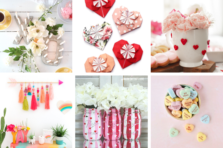 Collage of valentines day crafts for adults and teens.