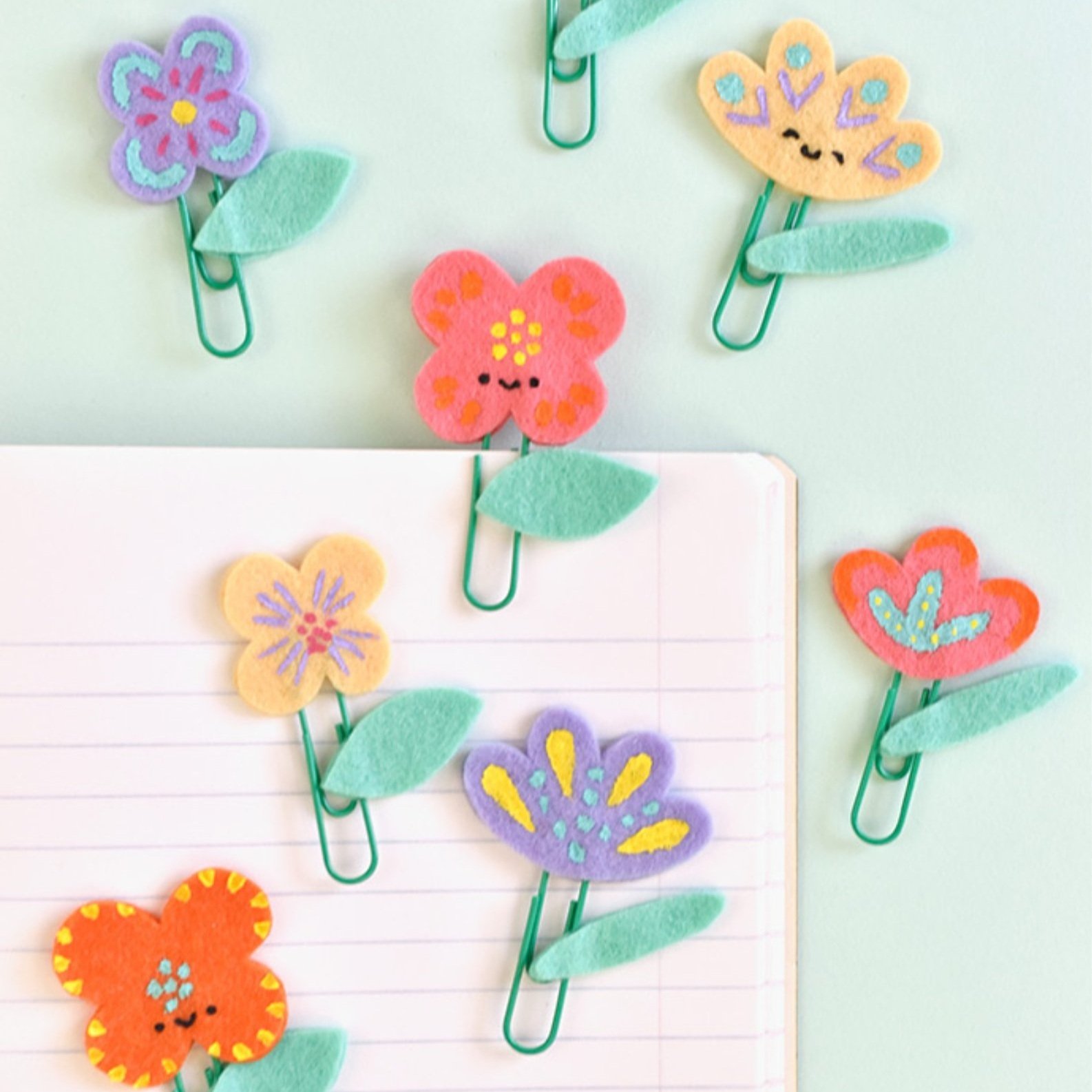 Painted Felt Flower Planner Clips