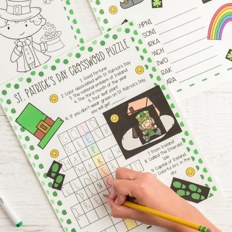 St Patricks day crossword puzzle being filled in.