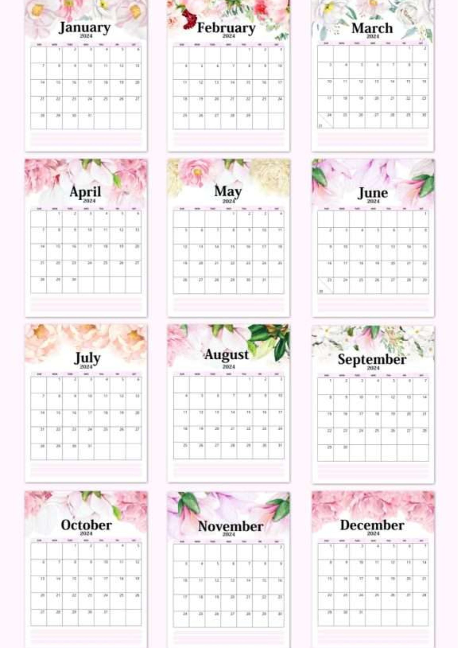 Free Printable 2024 Monthly Calendar with Holidays - Pretty Style!