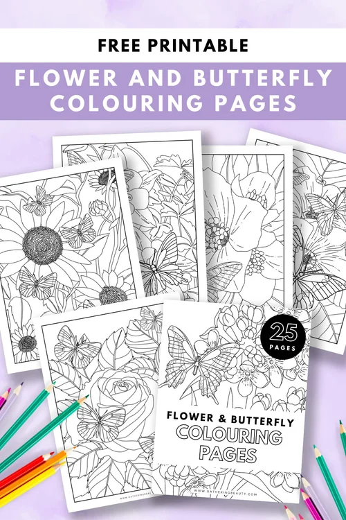 Butterfly And Flowers Colouring Pages - Free Printable — Gathering Beauty