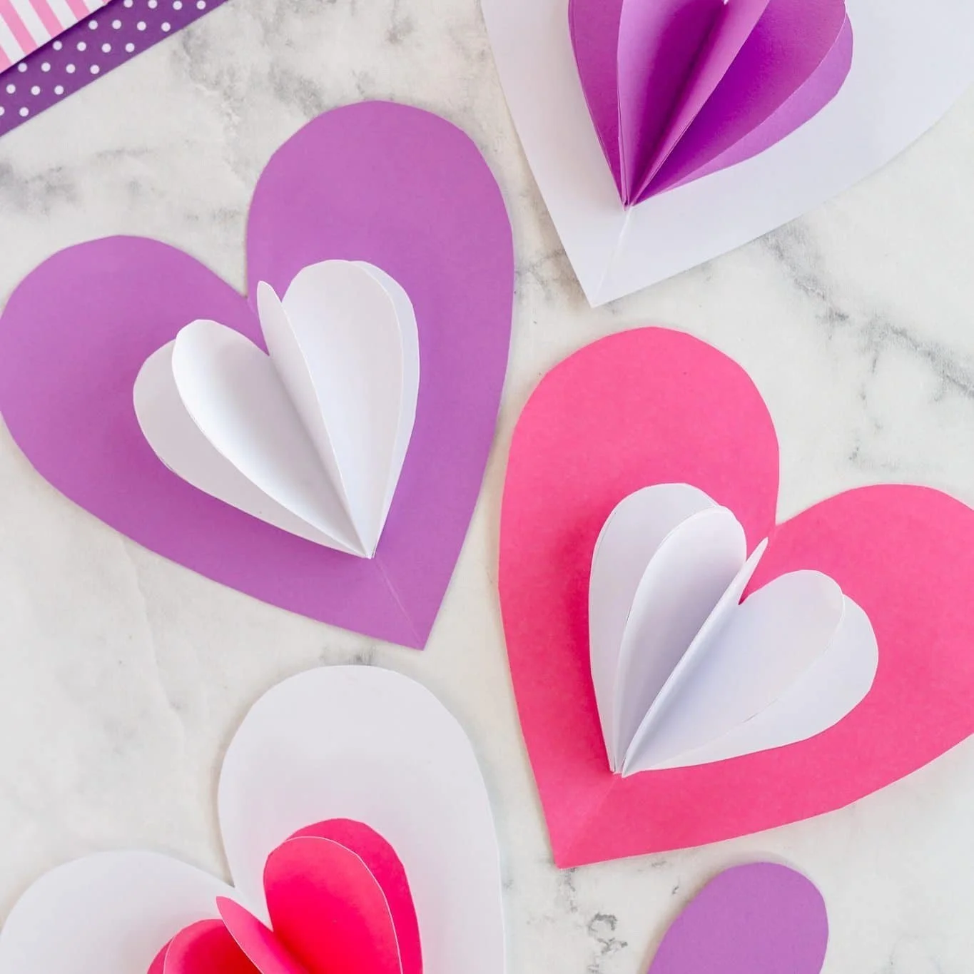 3D paper hearts.