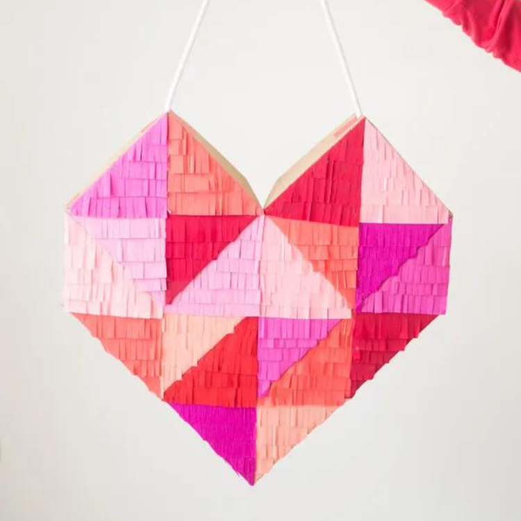 DIY fringe-filled geometric heart.