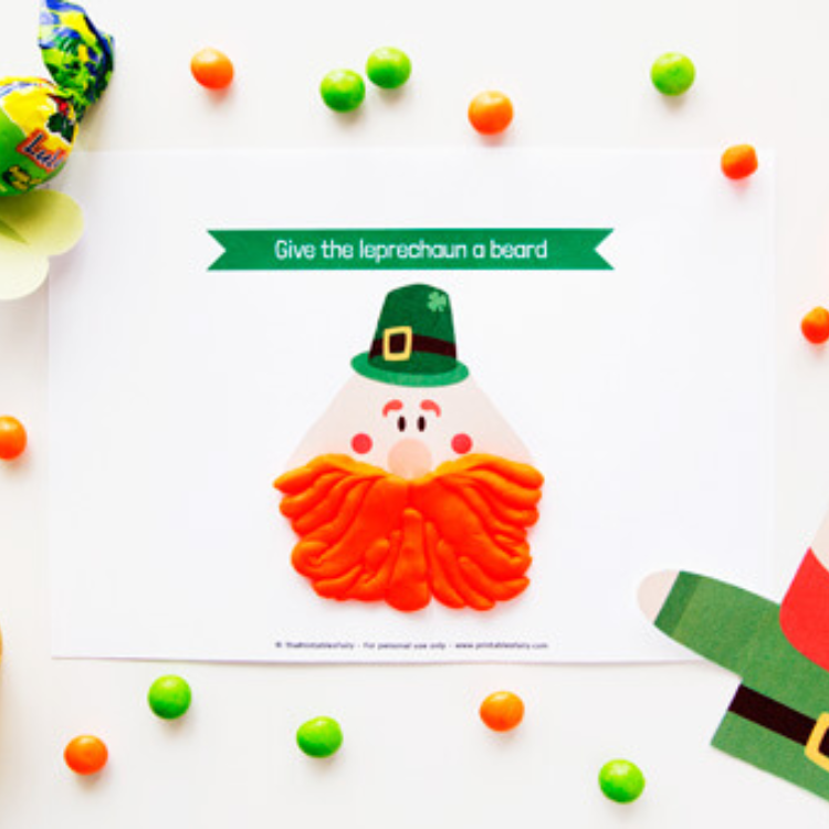 Leprechaun face with playdoh beard.