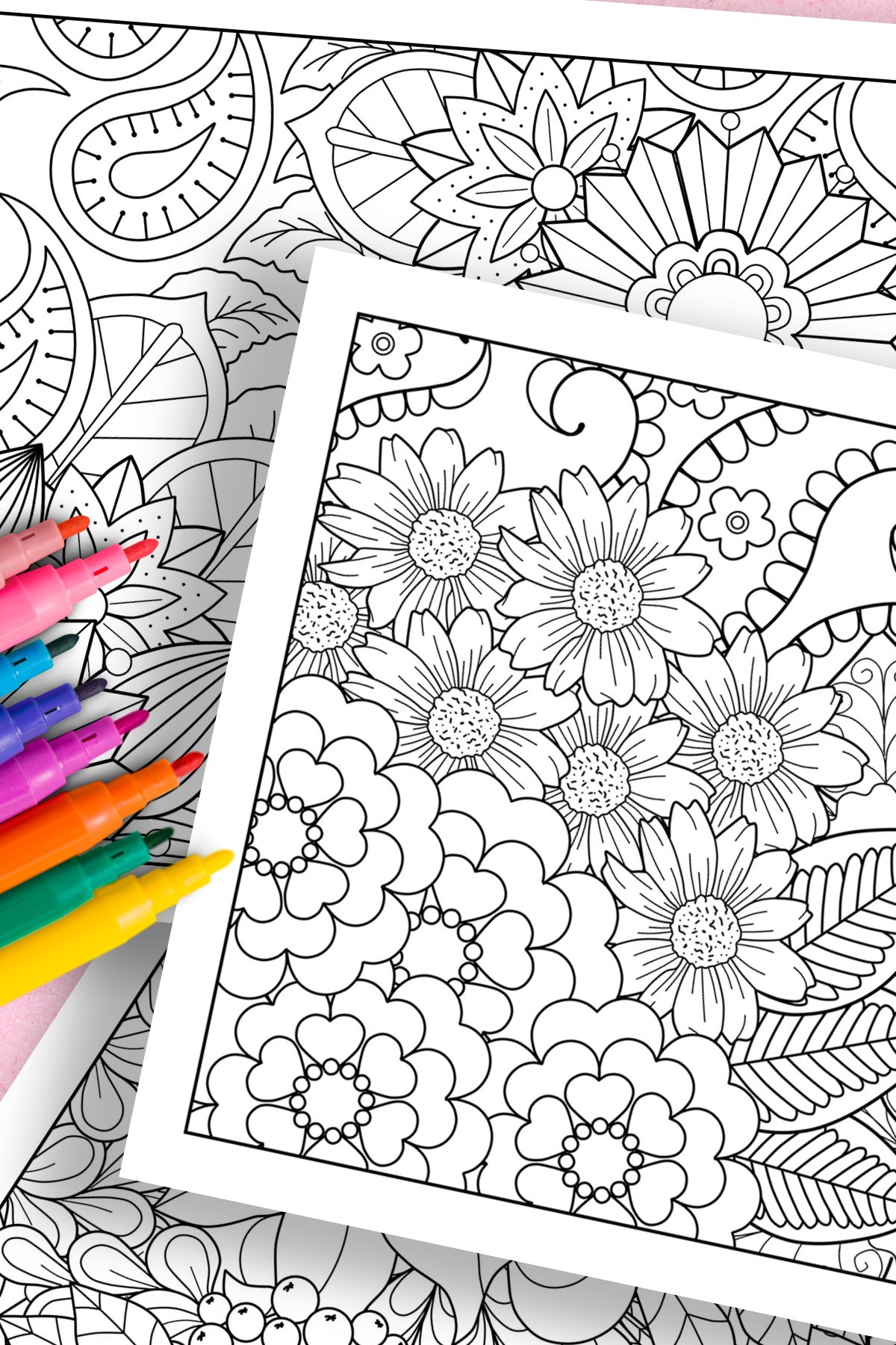 5 Printable, Mandala ,adult, Coloring Pages, Floral, Easy