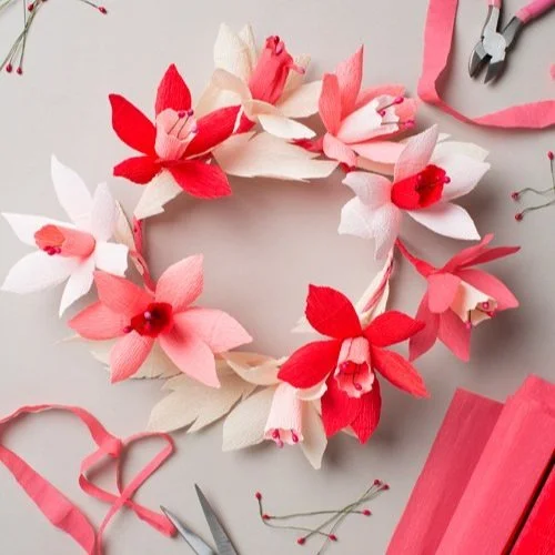 Crepe paper flower crown wreath.