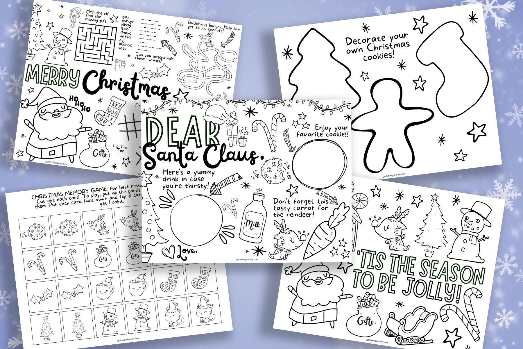 Christmas Coloring Pages Printable Holiday Activities All Ages Fun Games  Kids Activities Set Printable Santa Coloring Sheets 
