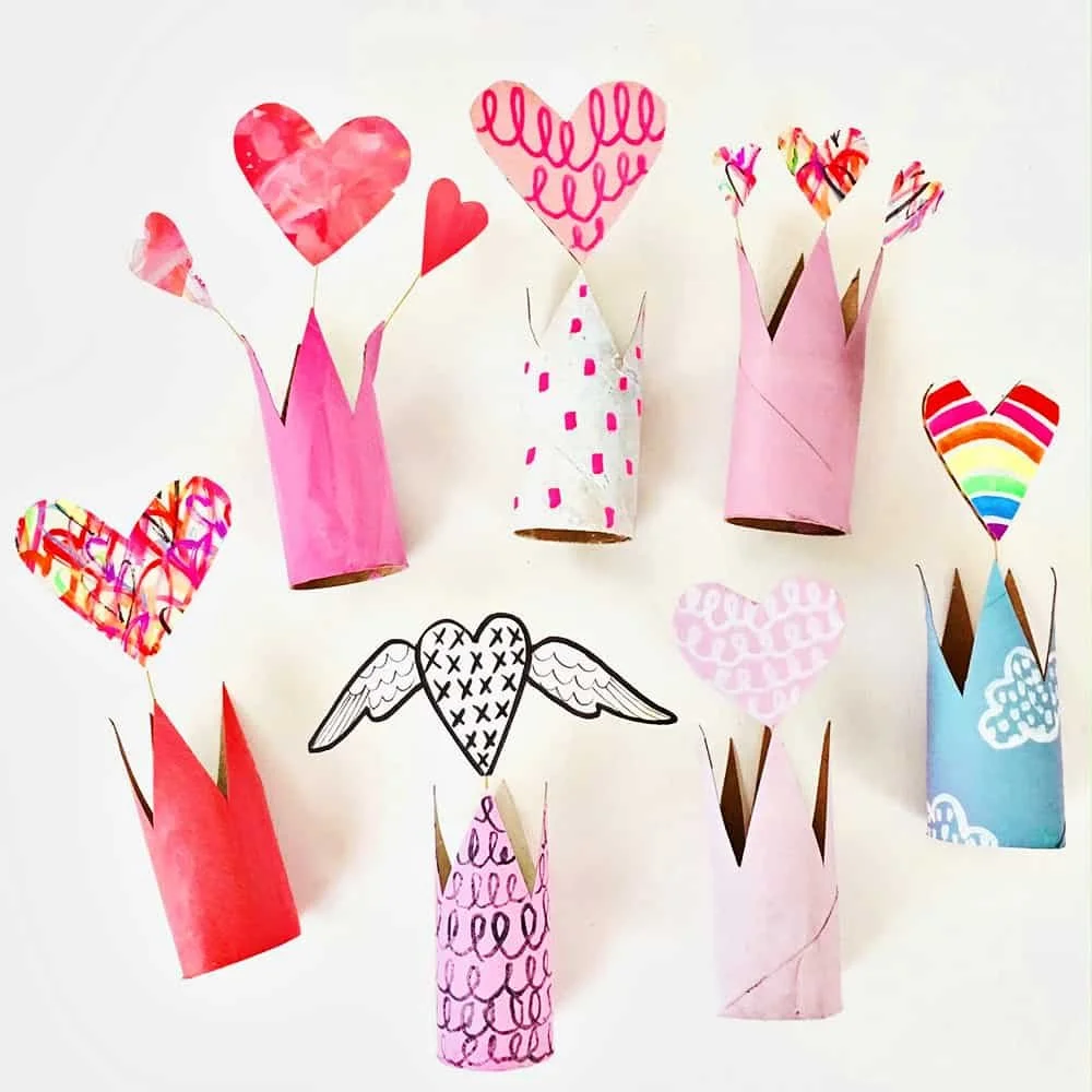Valentines day paper tube crowns.