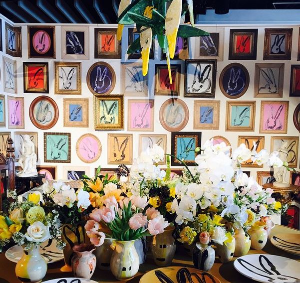 I loved this festive table by Hunt Slonem for Kravet. Slonem is known for Neo-expressionist paintings of exotic animals and tropical plant life. Here art is beautifully translated into into a collection of fun and whimsical fabrics, papers and carpets. Image property of Jessica Gordon Ryan.