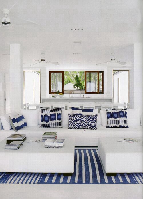 Blue and white can also evoke a bohemian island style and carefree life is good attitude! Image via Refunk my Junk.