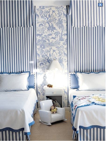 Calming, soothing and nurturing, blue and white make the perfect pairing in a child's bedroom. Image via The Inspired Room