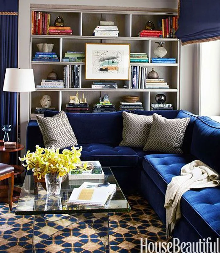 Indigo and velvet. A smooth cool that warms any home year round. Image via House Beautiful.