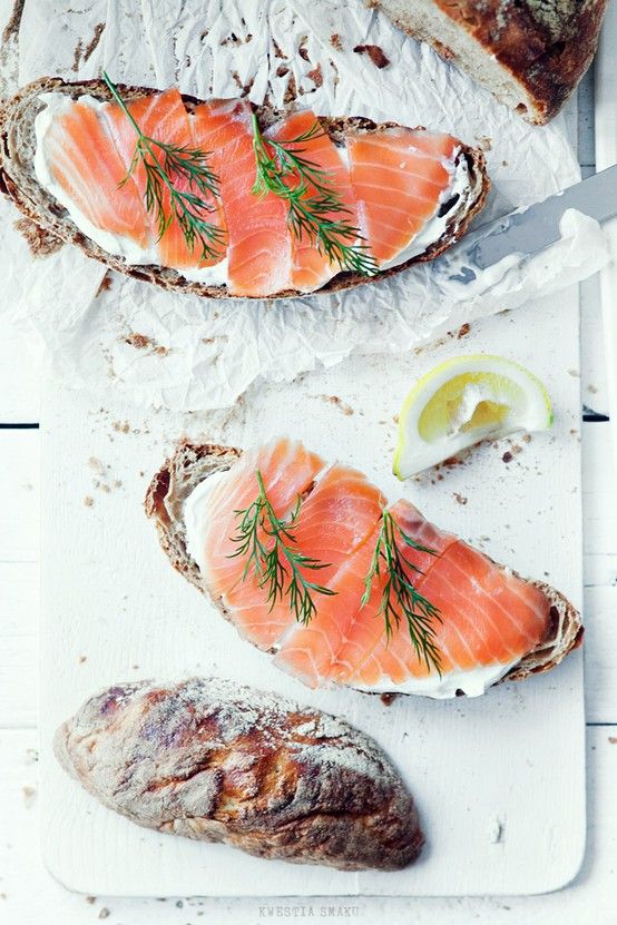 Smoked salmon, and a good crusty bread is never a bad thing. A dab of soft creamy cheese, some lemon and dill and I could live on this all day. There are many variations and many different breads may be used. Image via Kwestia Smaku.