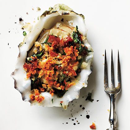 Stylish Bites :: Celebrating National Oyster Day. Image via Jessica Gordon Ryan/The Entertaining House - Maybe you prefers your roasted... with Pancetta! The recipe is for the taking at My Recipes . 