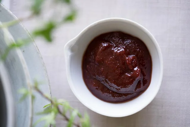Above: gochujang , or Korean chilli paste. Below: ssamjang .