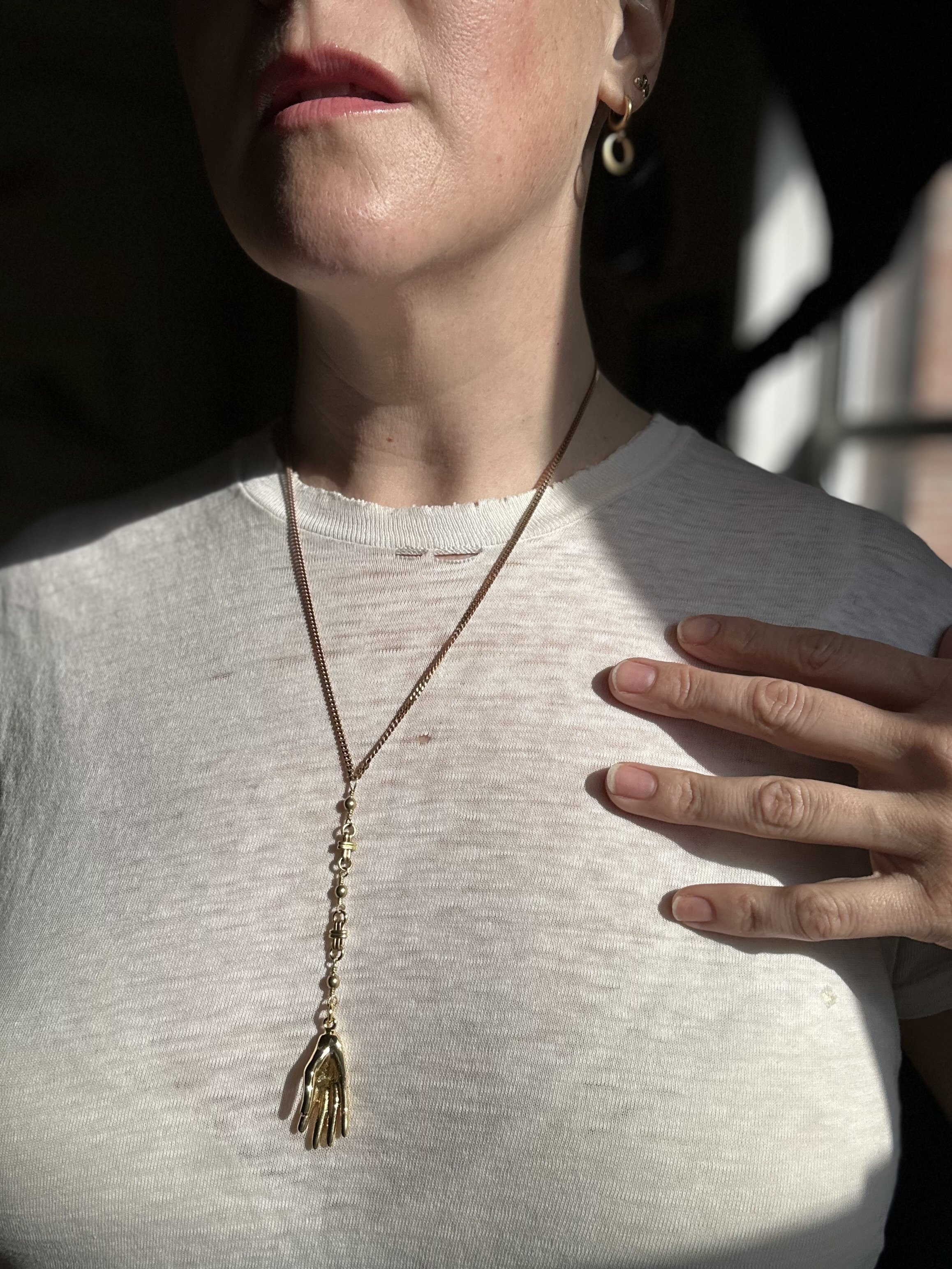 Golden Hand Lariat Necklace