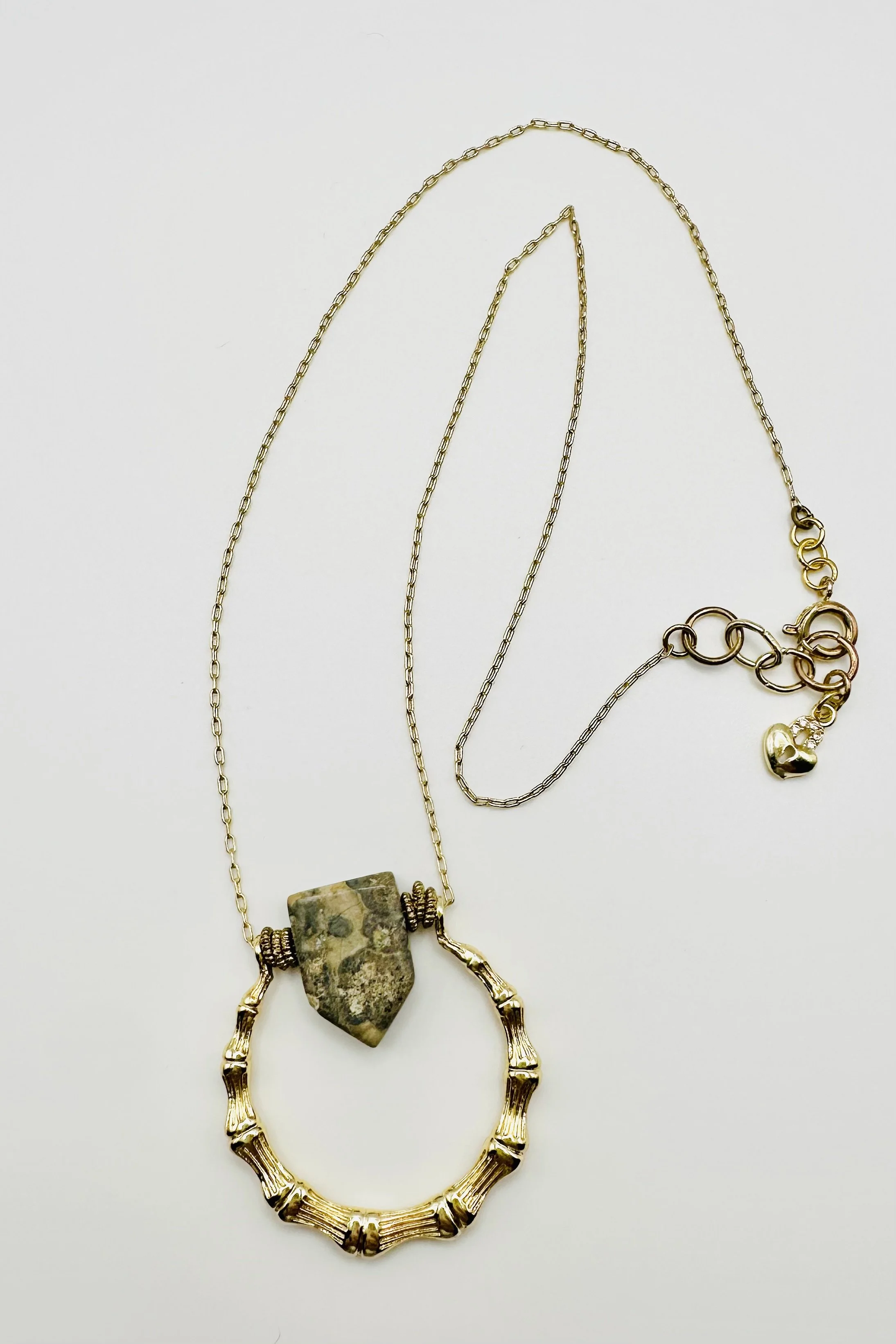 bamboo hoop and spotted jasper necklace