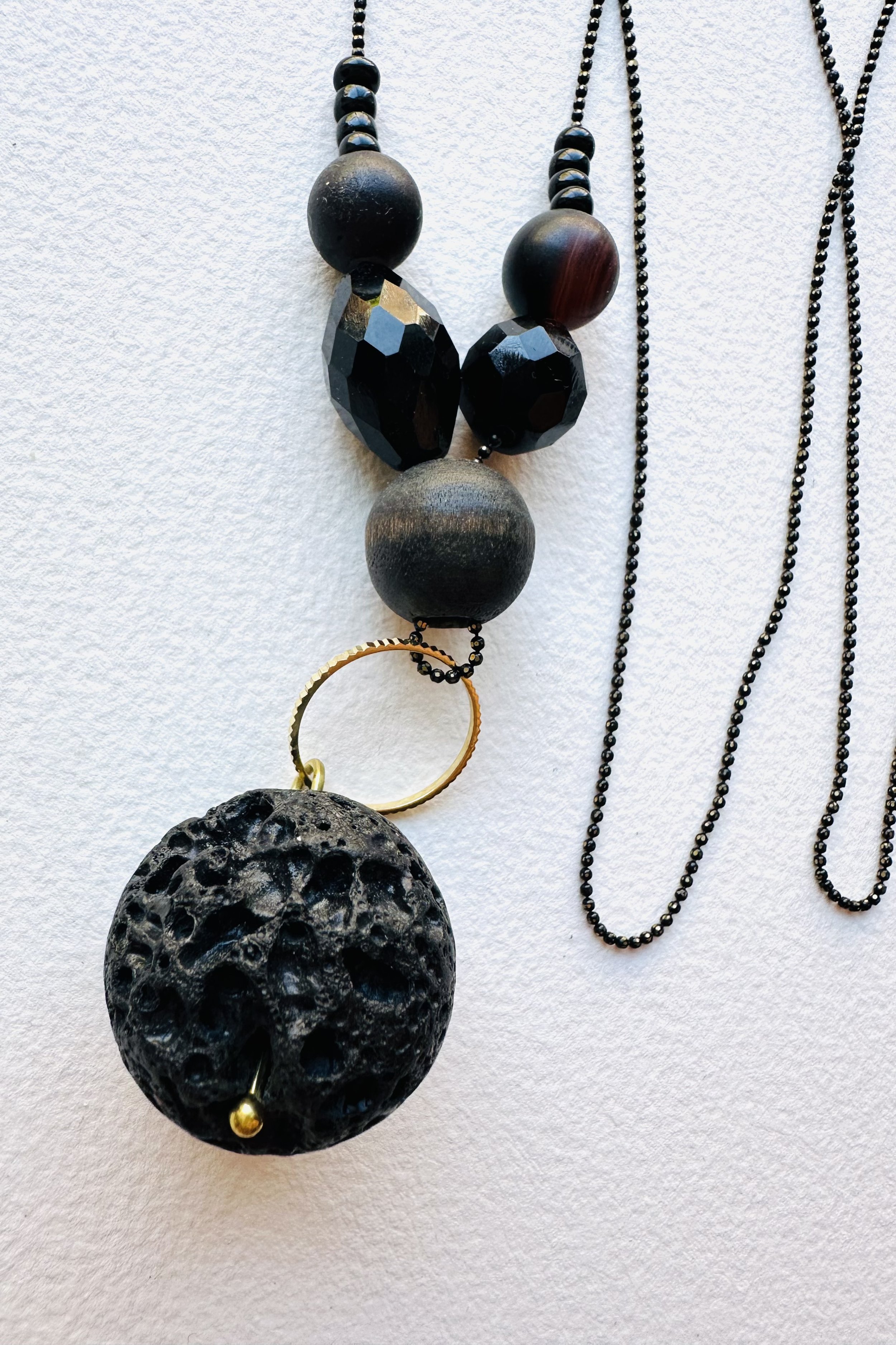 lava rock orb black beaded necklace