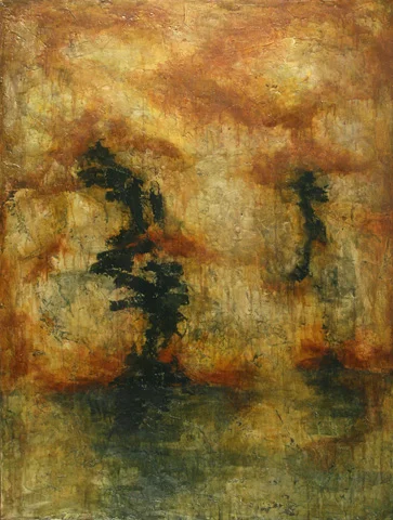 Meeting Under Red October Oil and Acrylic on Canvas 38"x50", 2011 Private collection