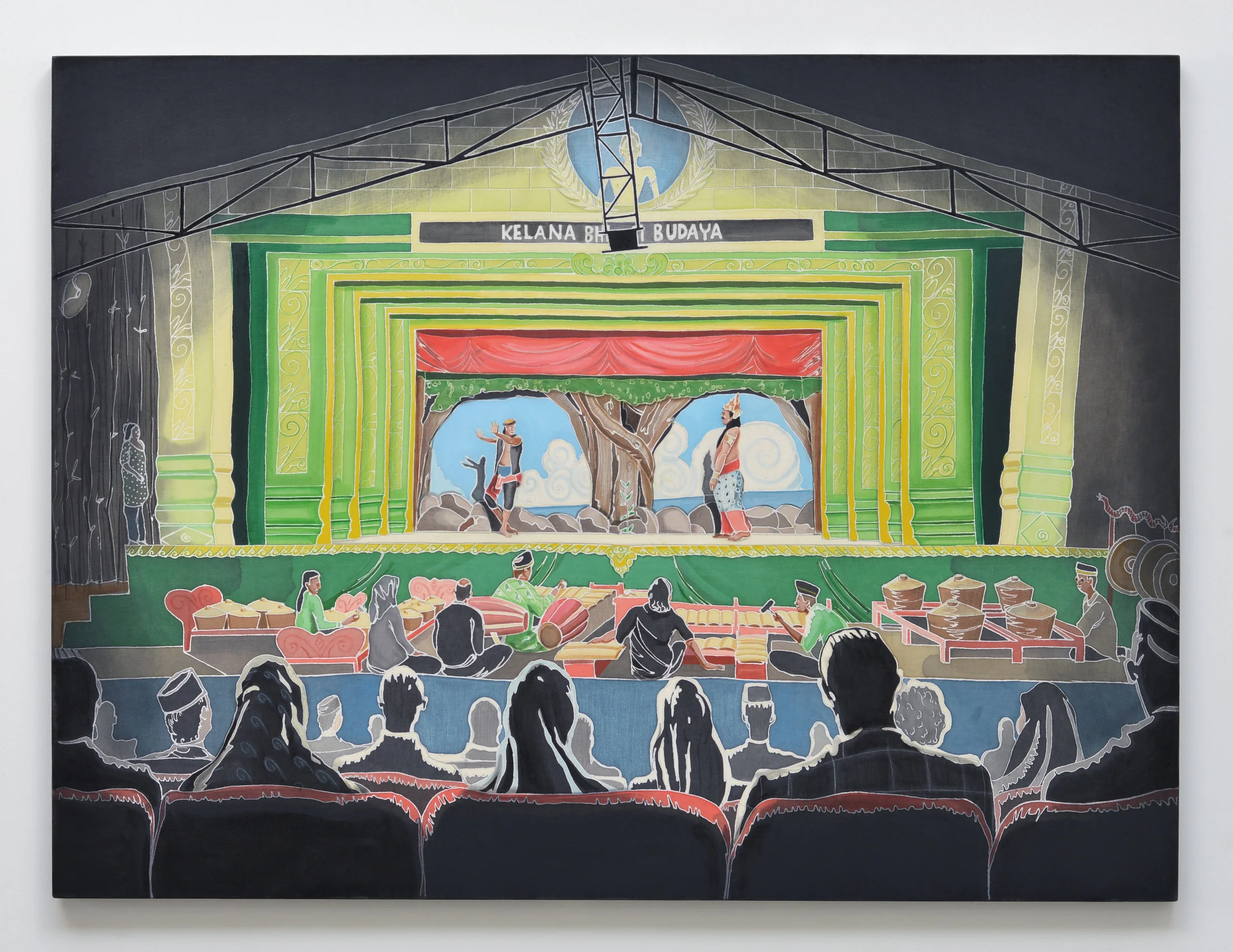 Tobong 2015 wax-resist acrylic ink on linen, oil paint 47.25 x 63 inches