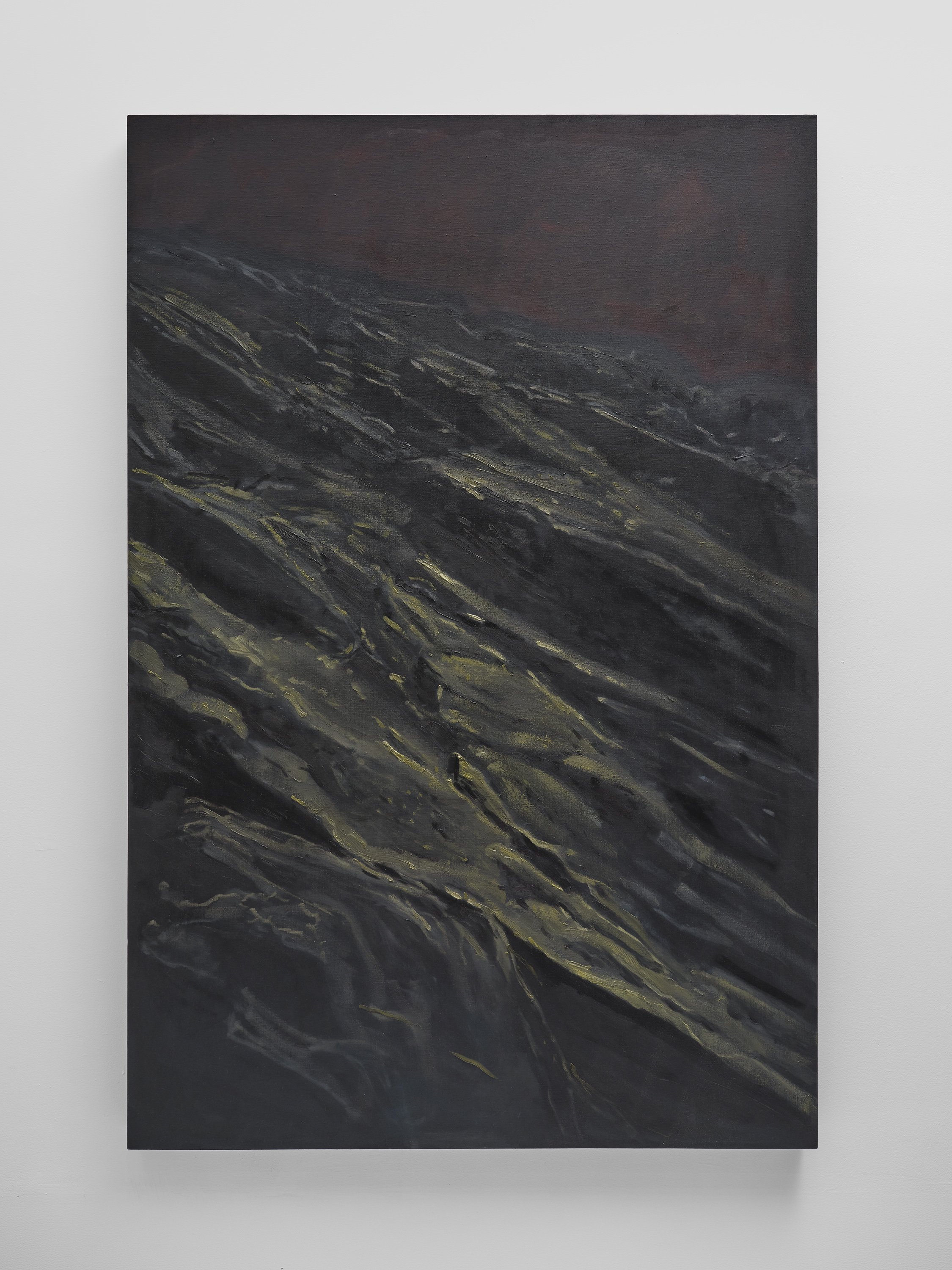 "Overspill", 2026, Oil on linen with natural green earth pigments, 72” x 48” x 3”
