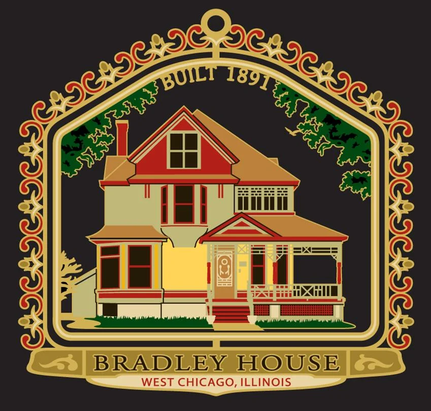 2008- Bradley House This frame Queen Anne style home at 348 Arbor Avenue was built in 1891 for Henry Bradley, a successful grain dealer. Bradley served as one of the first Village of Turner (West Chicago’s previous name) trustees in 1873. A variety of window sizes and placement, an open porch with delicate spindle work, a combination of bays, a steeply pitched multi-planed roof and original paint colors are elements of this locally designated landmark.