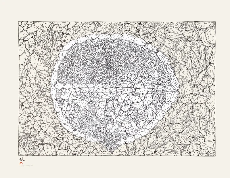 Nicotye Samayualie UPINGNGIVIK (SUMMER CAMP SITE) Stonecut 2015 51.8 x 66.5 cm $800.00 CDN Released in the 2015 collection Dorset ID#: 15-09