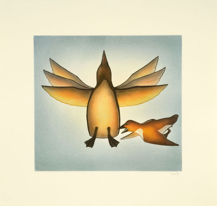 Kananginak Pootoogook FLUTTER Etching & Aquatint 2010 56.5 x 59.7 cm $600.00 CDN Released in the 2010 collection Dorset ID#: 10-08