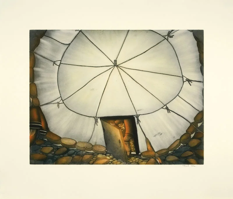 Shuvinai Ashoona AUJAQSIUT TUPIQ (SUMMER TENT) Etching & Aquatint 2009 80.2 x 94 cm $800.00 CDN Released in the 2009 collection Dorset ID#: 09-33