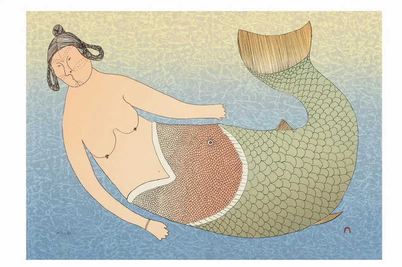 Ningeokuluk Teevee SEA MISTRESS Lithograph 2008 36 x 51.2 cm $500.00 CDN Released in the 2008 collection Dorset ID#: 08-25