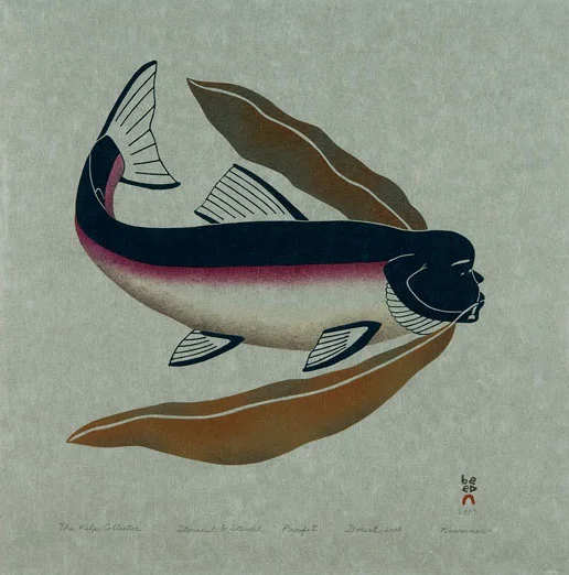 Qavavau Manumie THE KELP COLLECTOR Stonecut & Stencil 2005 43.5 x 43.2 cm $400.00 CDN Released in the 2005 collection Dorset ID#: 05-09