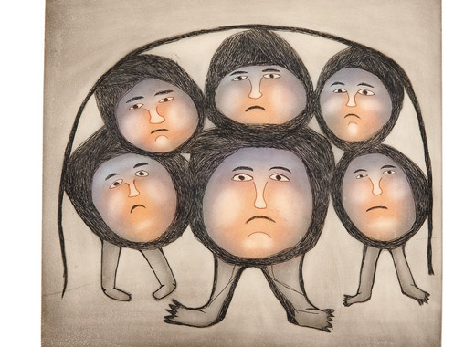Ohotaq Mikkigak THE WALKING HEADS Etching & Aquatint 2004 80 x 80 cm $600.00 CDN Released in the 2004 collection Dorset ID#: 04-28