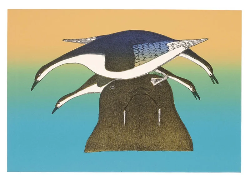 Kakulu Saggiaktok WALRUS PERCH Lithograph & Stencil 2003 51.5 x 71.5 cm $450.00 CDN Released in the 2003 collection Dorset ID#: 03-04